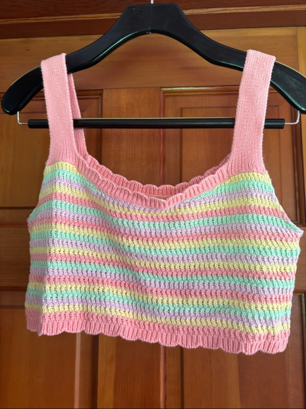 wild fable Pastel Pink Striped Crochet Crop Top